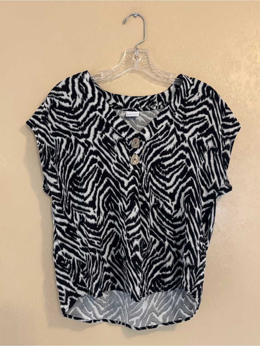 Lascana Zebra Print V-Neck Short Sleeve Blouse sz 4